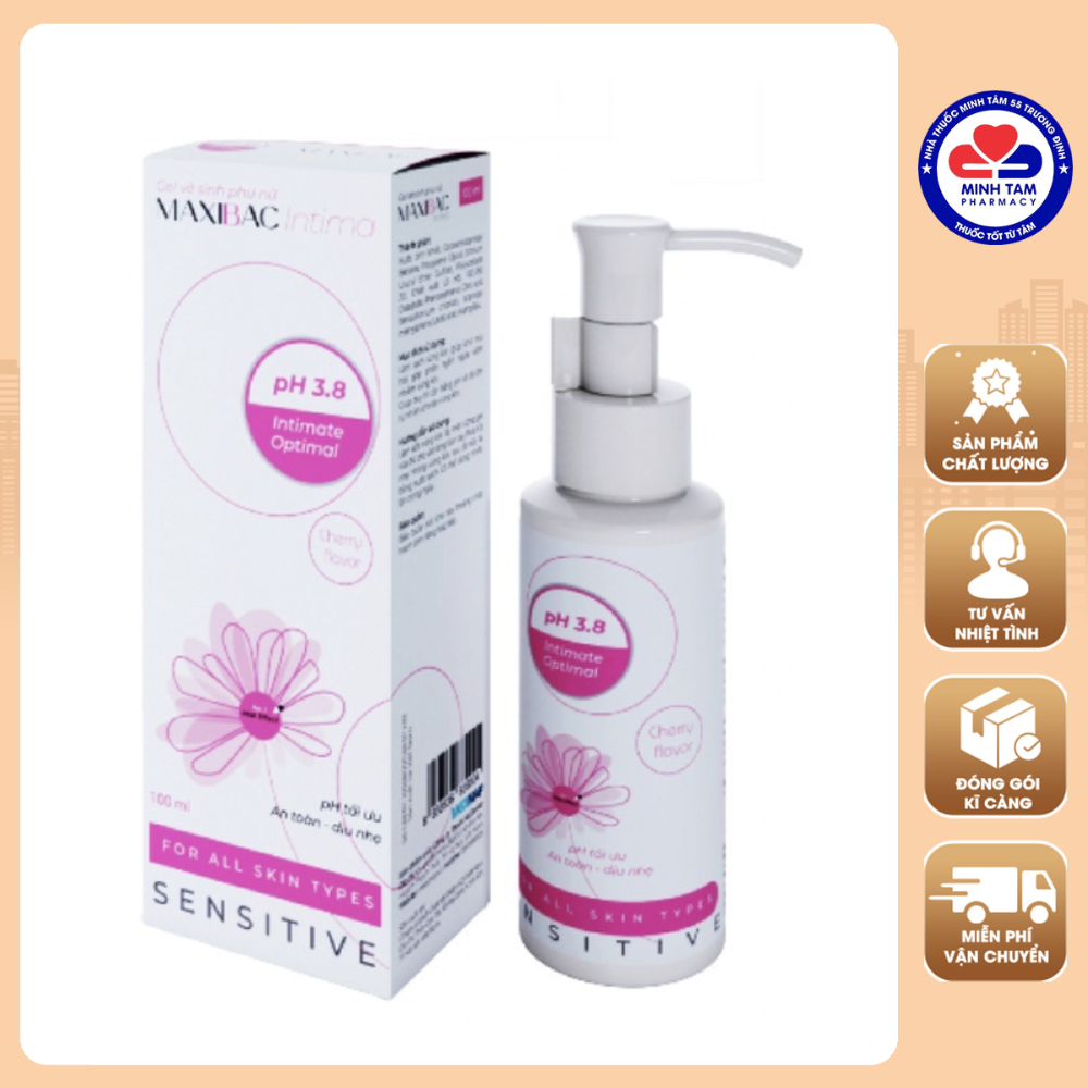 Gel vệ sinh phụ nữ Maxibac Intima pH3.8 giúp làm sạch ngừa viêm nhiễm nấm ngứa, lộ tuyến, khử mùi