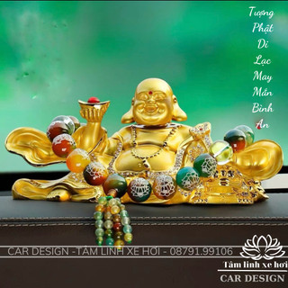 Tượng Phật Di Lặc Mạ Vàng mỉm cười để taplo ô tô cao cấp - Tượng Di Lặc để xe hơi