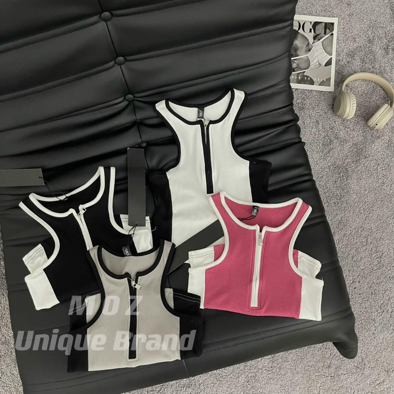 Áo Thun 3 Lỗ Croptop Viền Khoá Kéo