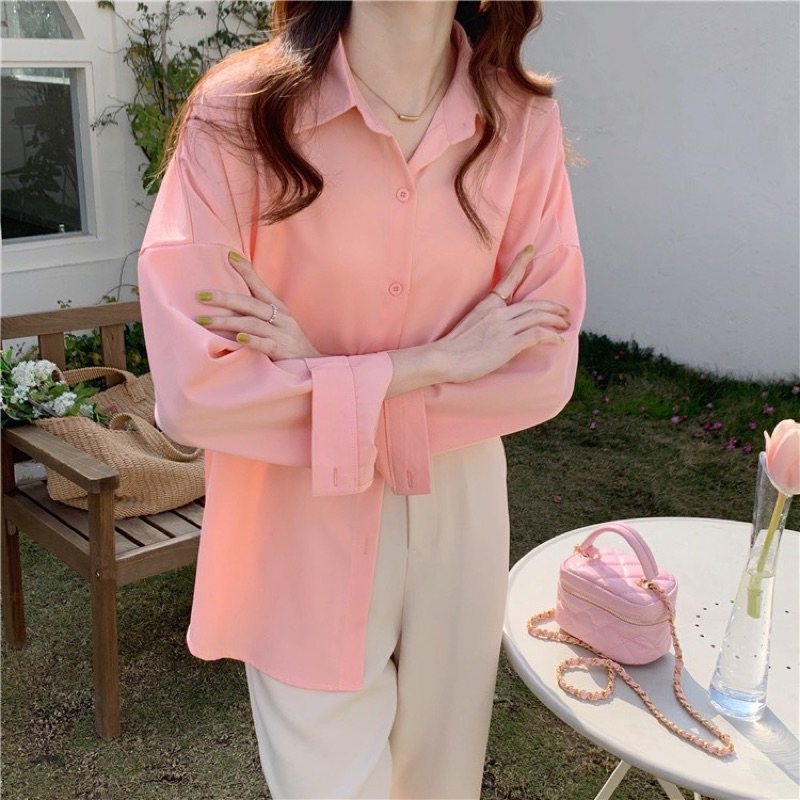 Sơ mi thô lụa dài tay trơn màu pastel