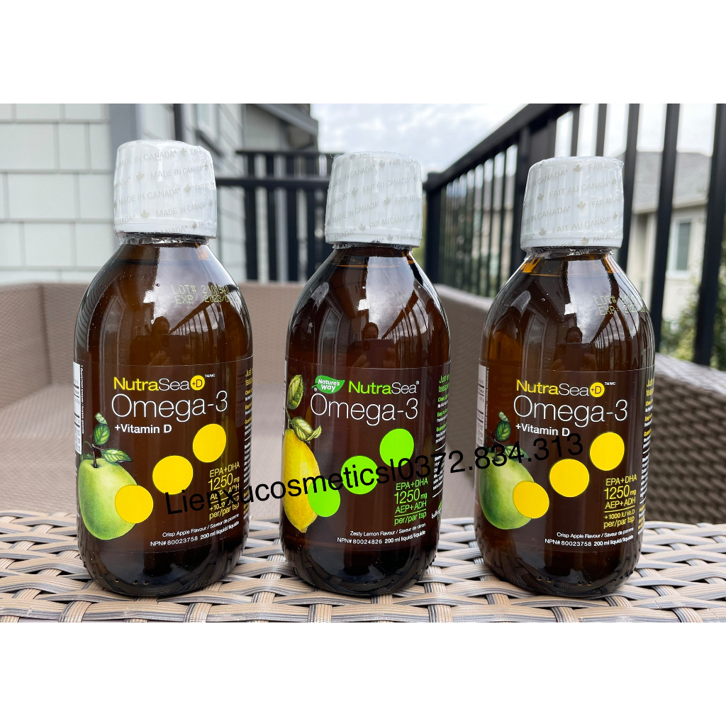 Dầu cá Omega 3+vitamin D Nutrasea +D 200ml, vị táo cho bé