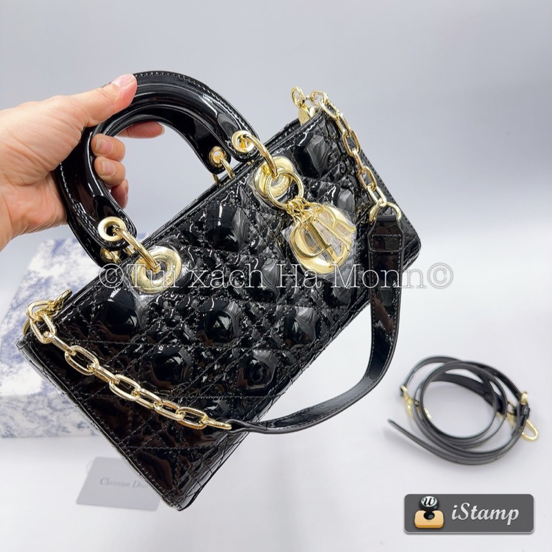 Túi xách Di.,or D-joy dáng mới da bóng tag vàng