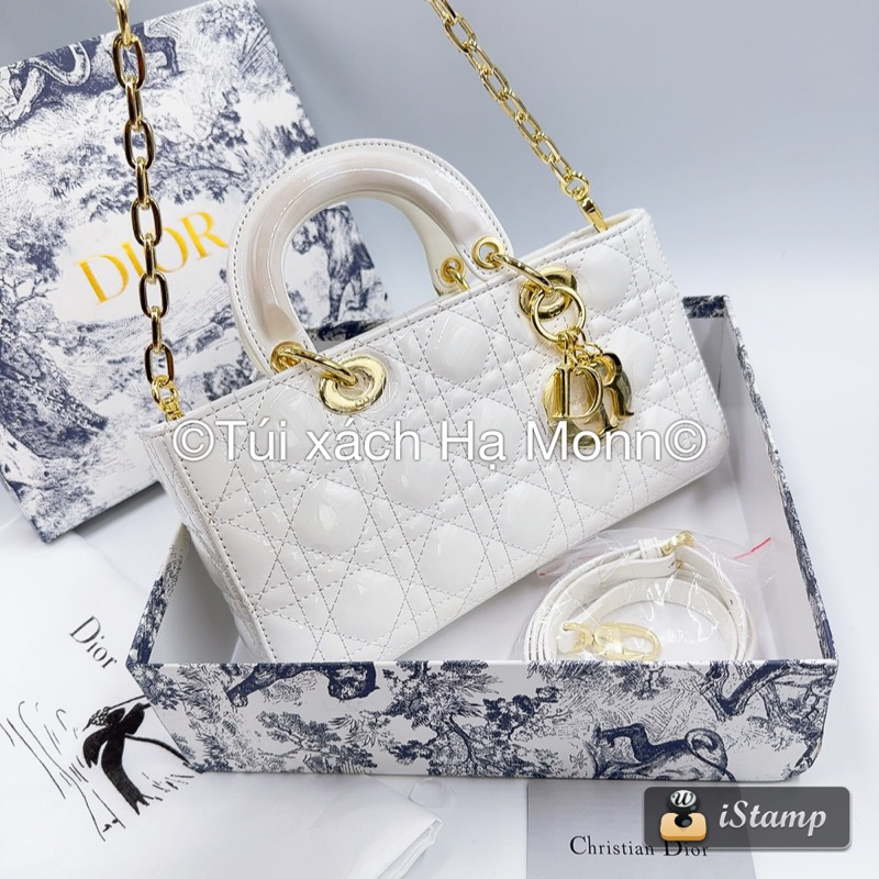 Túi xách Di.,or D-joy dáng mới da bóng tag vàng