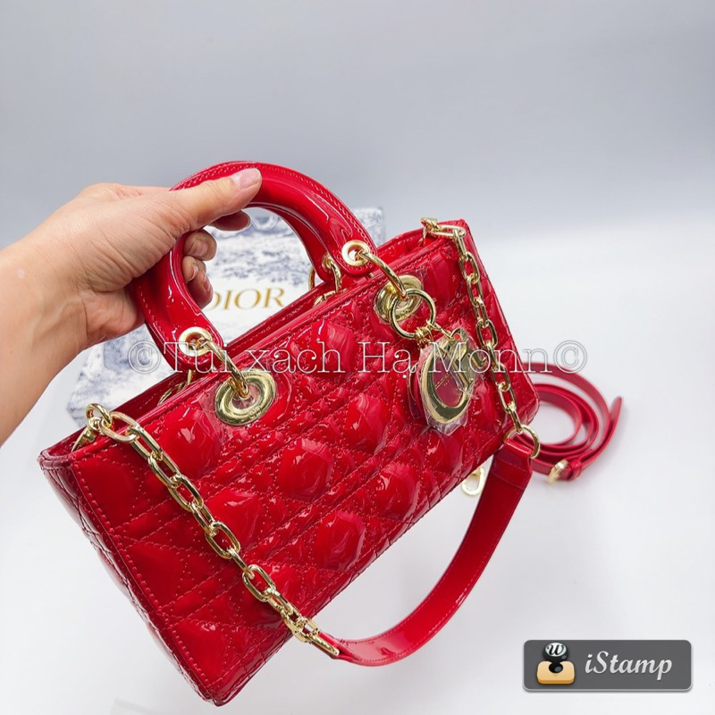 Túi xách Di.,or D-joy dáng mới da bóng tag vàng