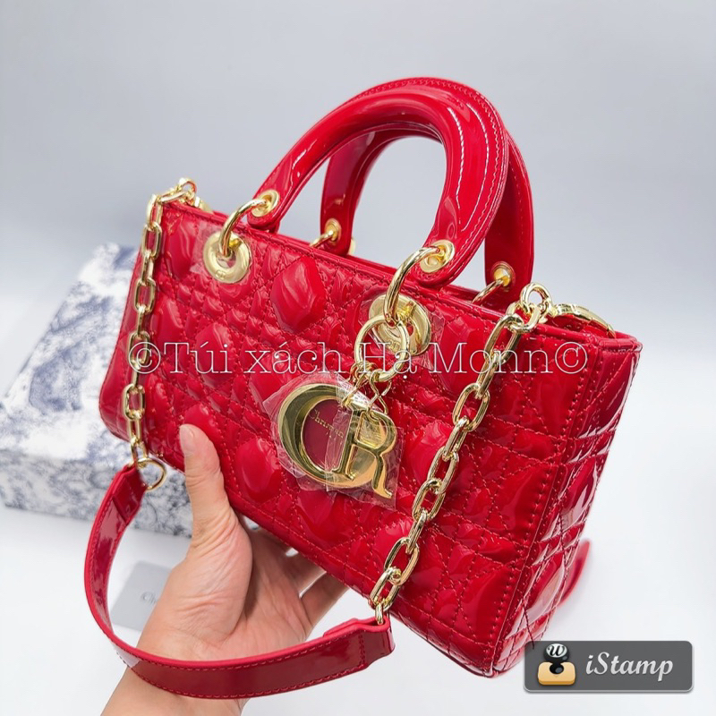 Túi xách Di.,or D-joy dáng mới da bóng tag vàng