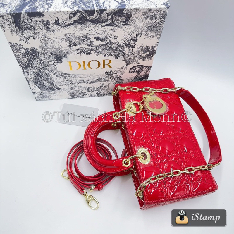 Túi xách Di.,or D-joy dáng mới da bóng tag vàng