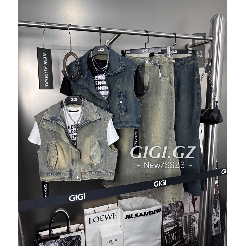 Set bộ denim áo sát nách + chân váy đuôi cá dài hàng QC cao cấp ( GiGi)