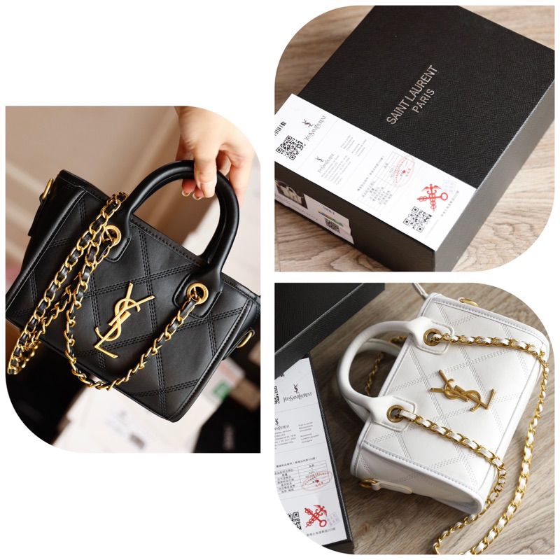 Túi Xách YSL Shopping Mini Trắng Đen Size 20 - By Anh Dinh Phuong
