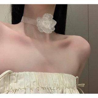 Vòng cổ hoa voan nhăn dây buộc nơ