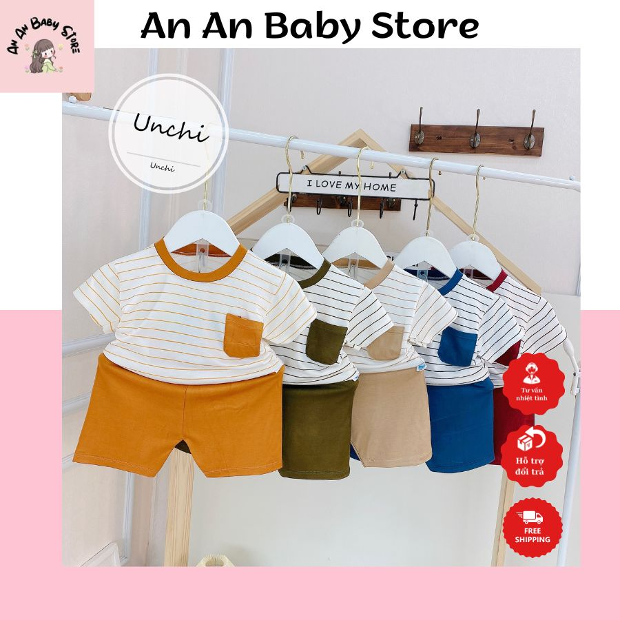 Bộ quần áo cộc phối tay kẻ Unchi