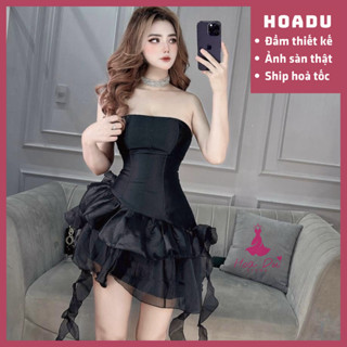   Sẵn trắng  Đầm xoè 2 dây cúp ngực đính hoa kết bèo lai tơ Vol cho nàng đi tiệc dạo phố 