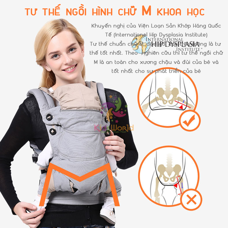 🍁 Địu em bé KidsWorld 360 Cool Air Mesh lưới thoáng khí trợ lực cho bé từ 3 tháng - 36 tháng chính hãng