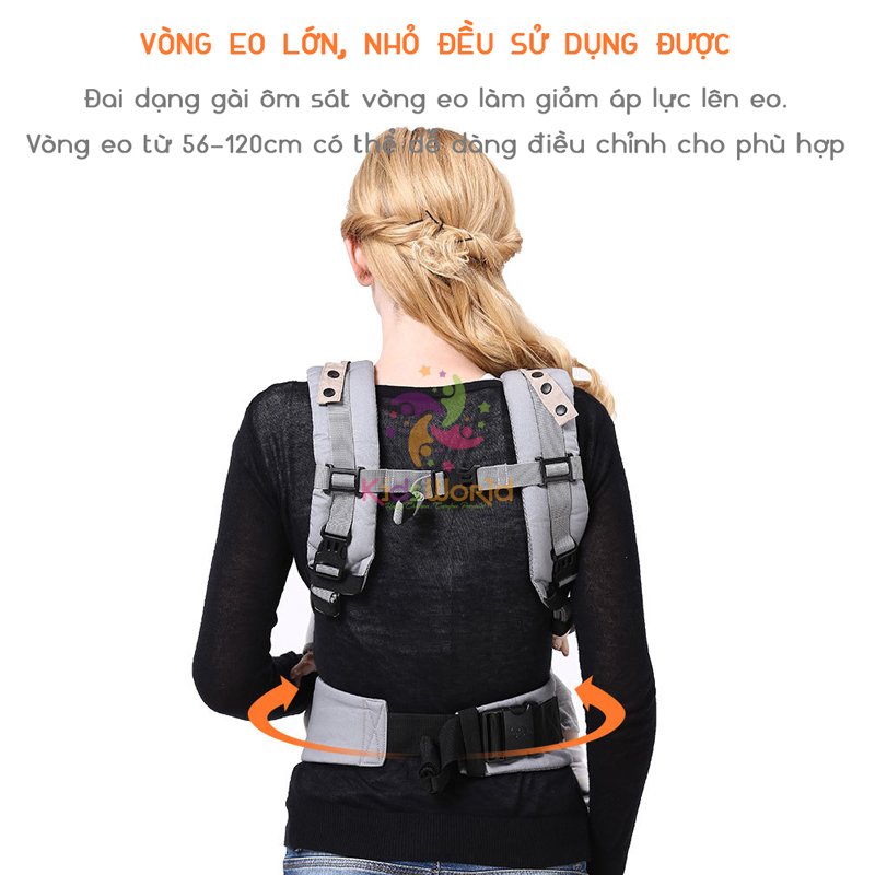 🍁 Địu em bé KidsWorld 360 Cool Air Mesh lưới thoáng khí trợ lực cho bé từ 3 tháng - 36 tháng chính hãng