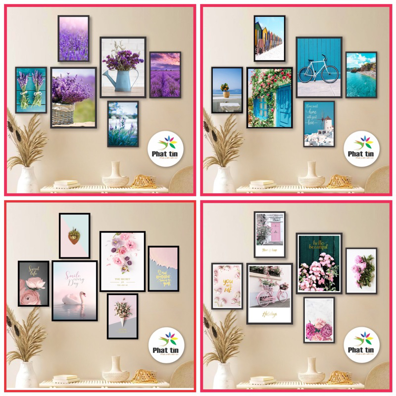 Bộ 6 bức tranh treo tường trang trí nhà cửa, decor phòng khách, tranh dán tường, canvas, có sẵn keo dán.