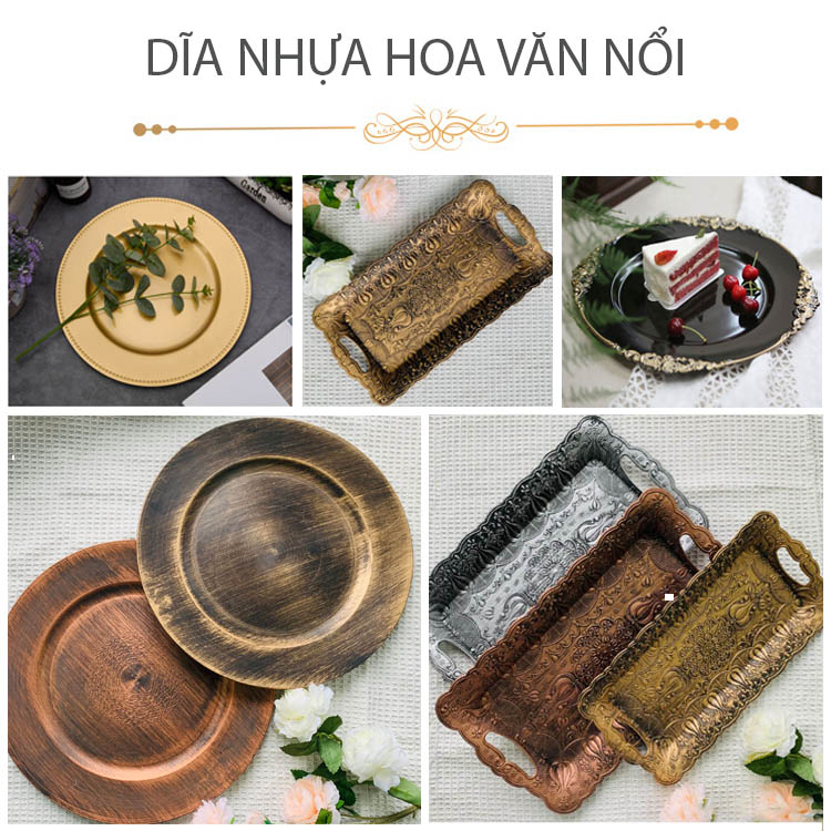DECOR VINTAGE_ DĨA NHỰA HOA VĂN NỔI, Trang trí bàn ăn sang trọng, chụp ảnh food bắt mắt
