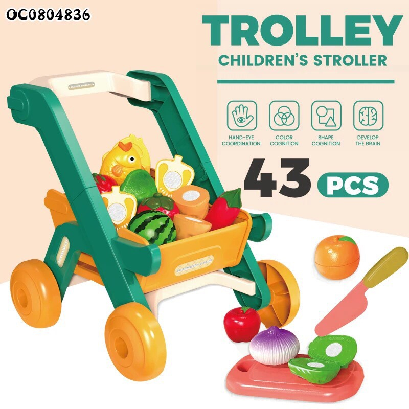 Bộ xe đẩy siêu thị kèm cắt trái cây 43 chi tiết