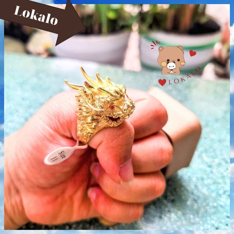 Nhẫn Nam Đầu Rồng Lớn Siêu To Khổng Lồ Lõi Bạc Thái Mạ Vàng 18k - Nhẫn Nam Hầm Hố Đeo Đi Chơi Tiệc Rất Ngầu Lokalo m2