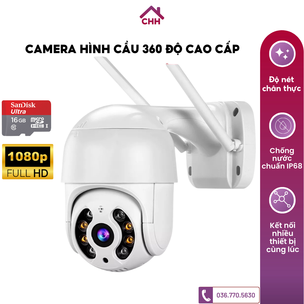 Camera Hình Cầu KAW Xoay 360 độ, Cảm Biến Chuyển Động Giám Sát Ngoài Trời, Bảo Hành Chính Hãng