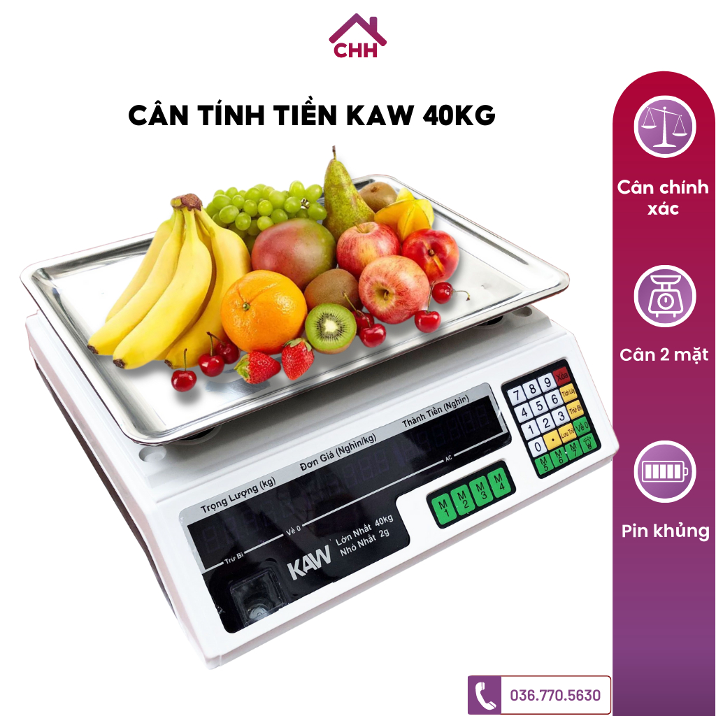 Cân Điện Tử Cân Để Bàn KAW Tối Đa 40KG Hiển Thị 2 Mặt Led, Số Đo Chính Xác