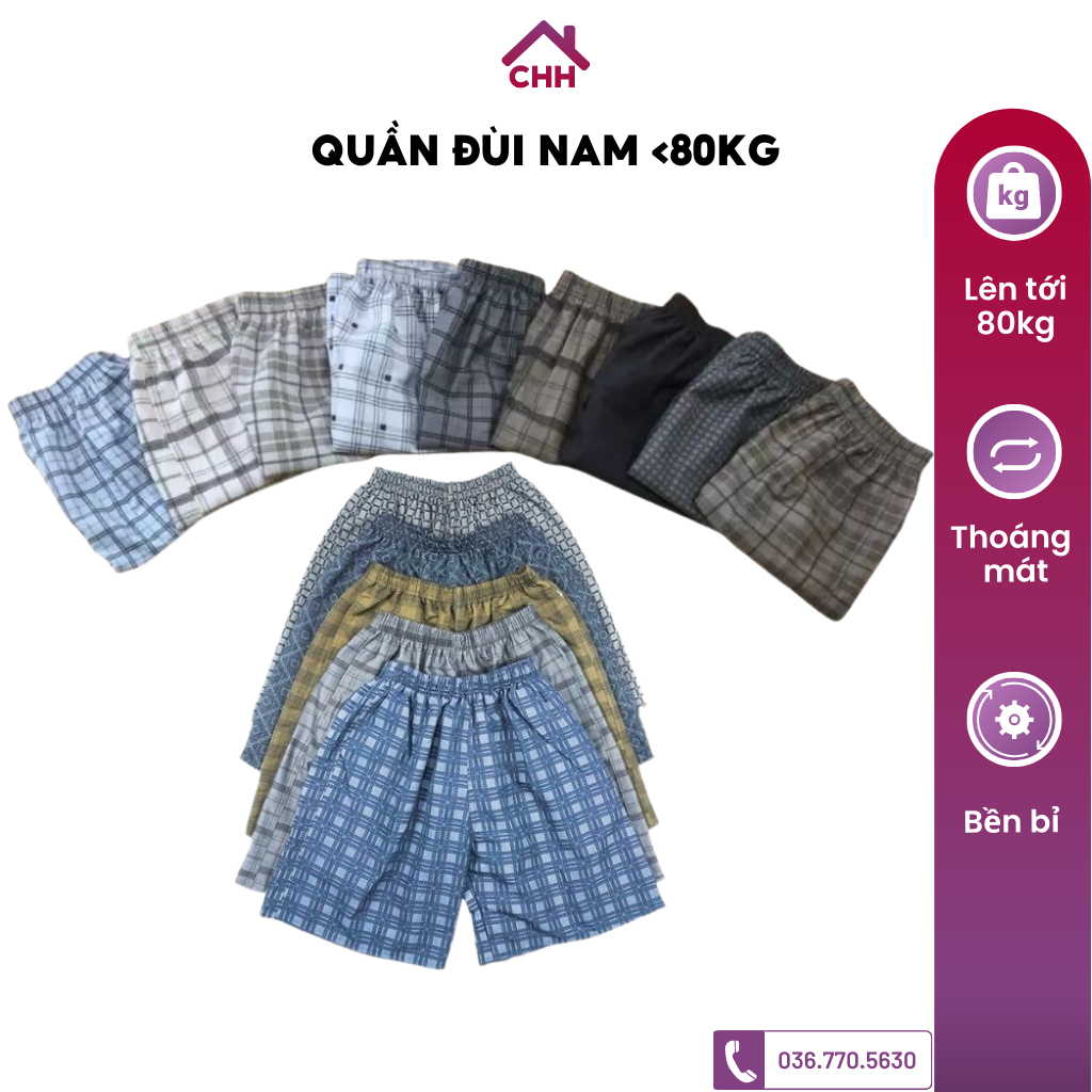 Combo 5 Quần Đùi Nam KAW Caro từ 45kg đến 75kg Mẫu mới 2023- Quần short nam mặc nhà cotton