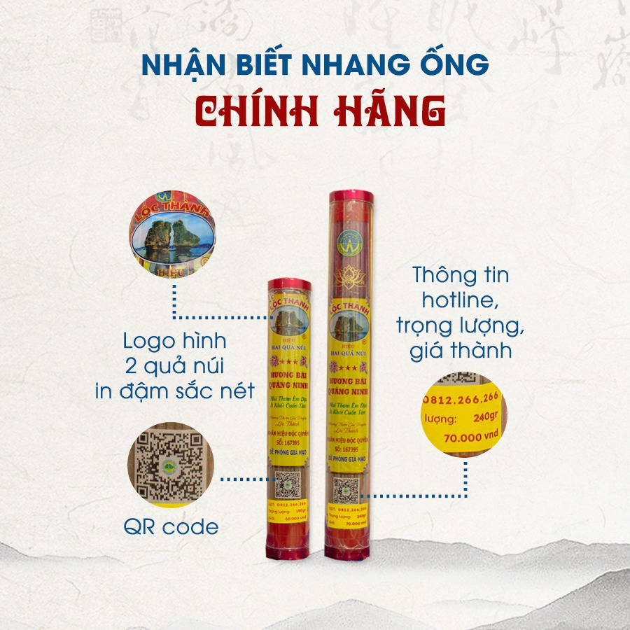 Nhang Lộc Thành, Combo 1 Ống 30cm và 1 Thẻ 600g, hương bài Quảng Ninh, đậu tàn, ít khói