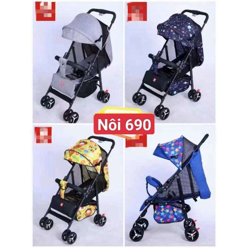 Xe đẩy du lịch gấp gọn 690, xe đẩy lưới 1 chiều 3 tư thế thoáng mát cho bé