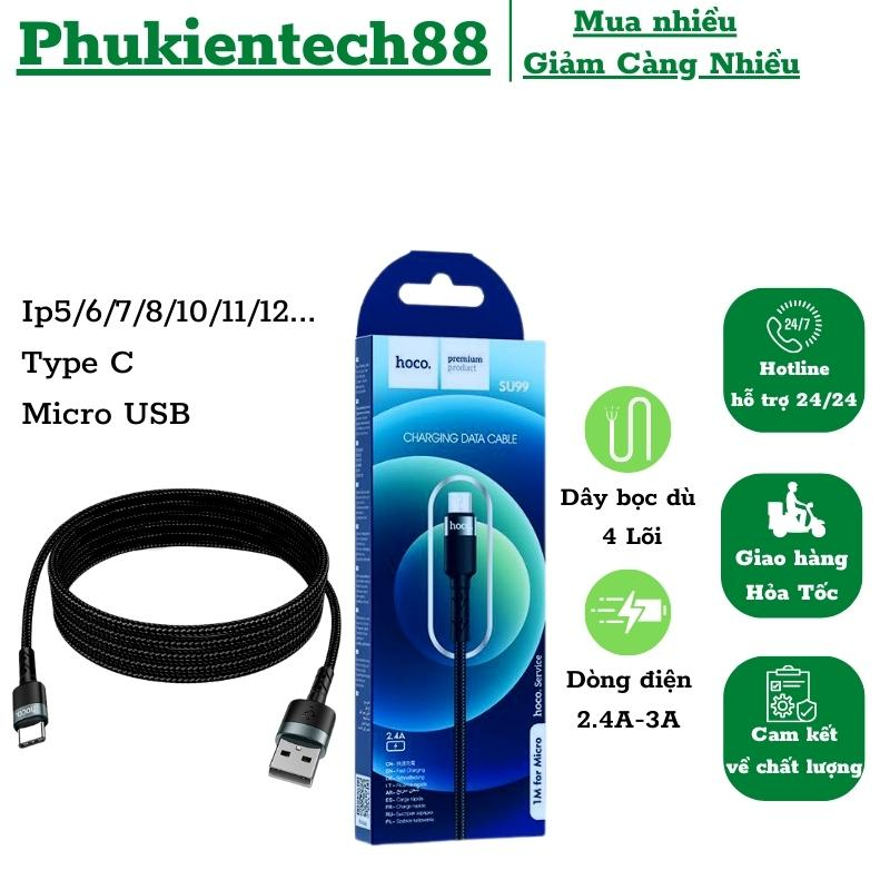 [1-2 Mét] Dây sạclP- Androi,Cáp sạc Type C,Micro USB Hoco S99 thiết kế dây bện dù hỗ trợ sạc nhanh 2.4A-3A