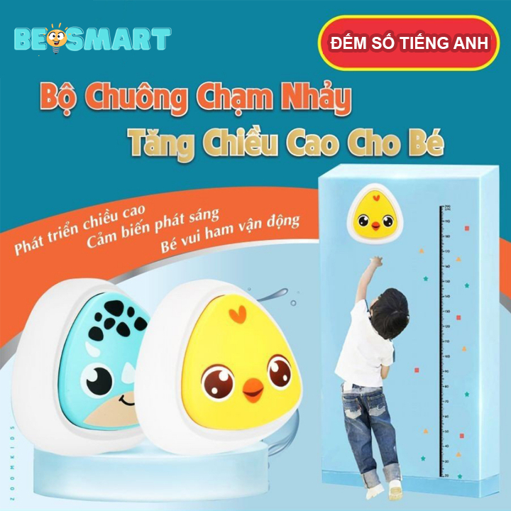 Bộ chạm nhảy tăng chiều cao ĐẾM TIẾNG ANH, bộ đồ chơi máy chuông bấm đập nhảy thử thách cho bé