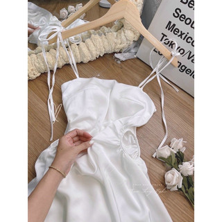 ĐẦM MIDI TRẮNG KHOÉT RÚT EO 2 DÂY
