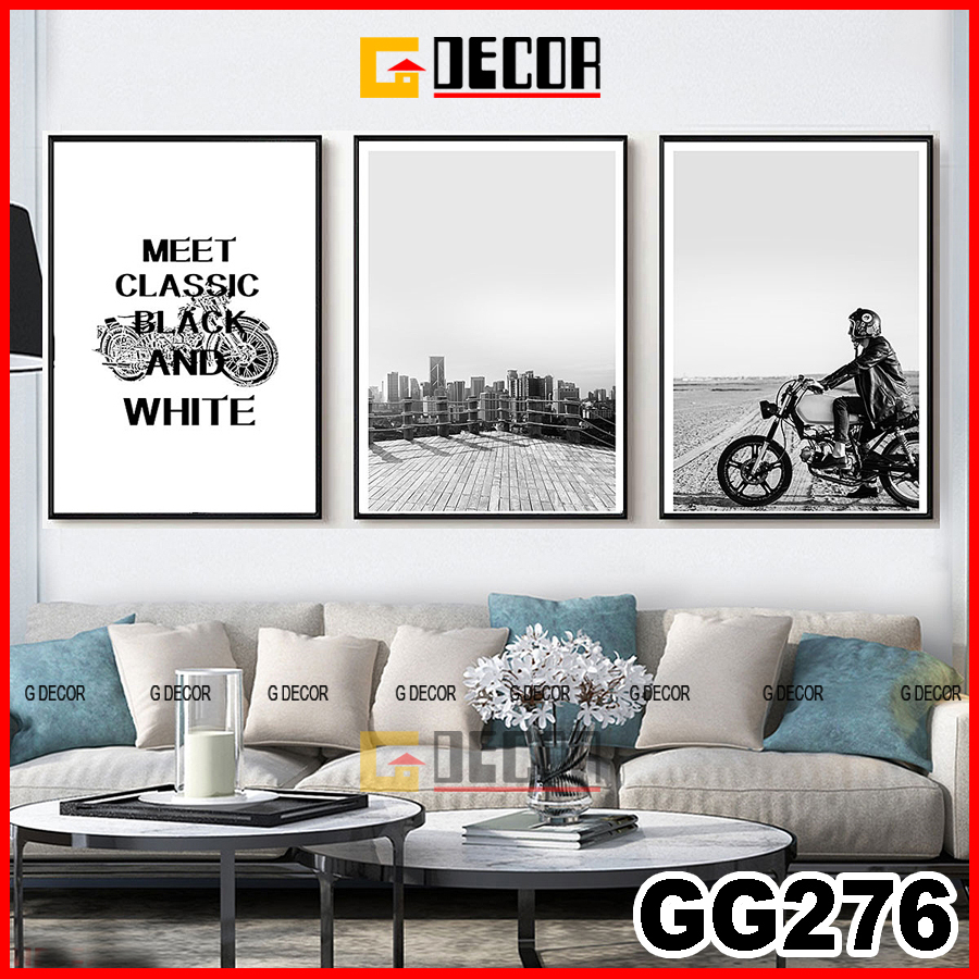 Tranh treo tường canvas khung gỗ 3 bức phong cách hiện đại Bắc Âu tranh đen trắng trang trí phòng khách phòng ngủ 276