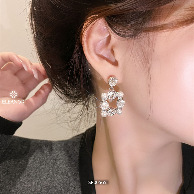 Bông tai nữ chuôi bạc 925 Eleanor Accessories hình vuông đính đá phụ kiện trang sức 5651