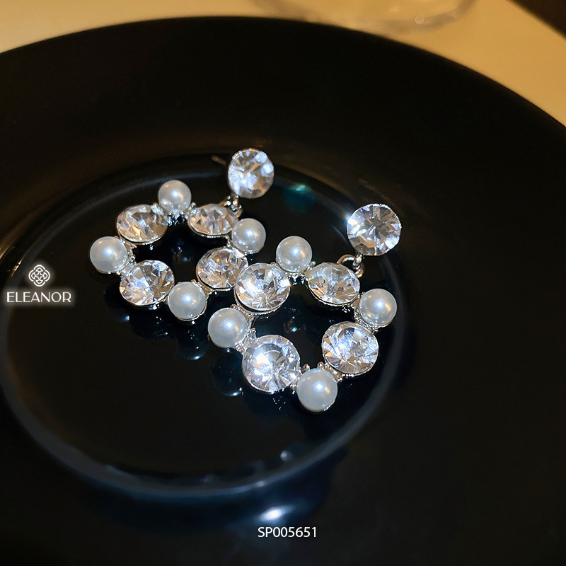 Bông tai nữ chuôi bạc 925 Eleanor Accessories hình vuông đính đá phụ kiện trang sức 5651