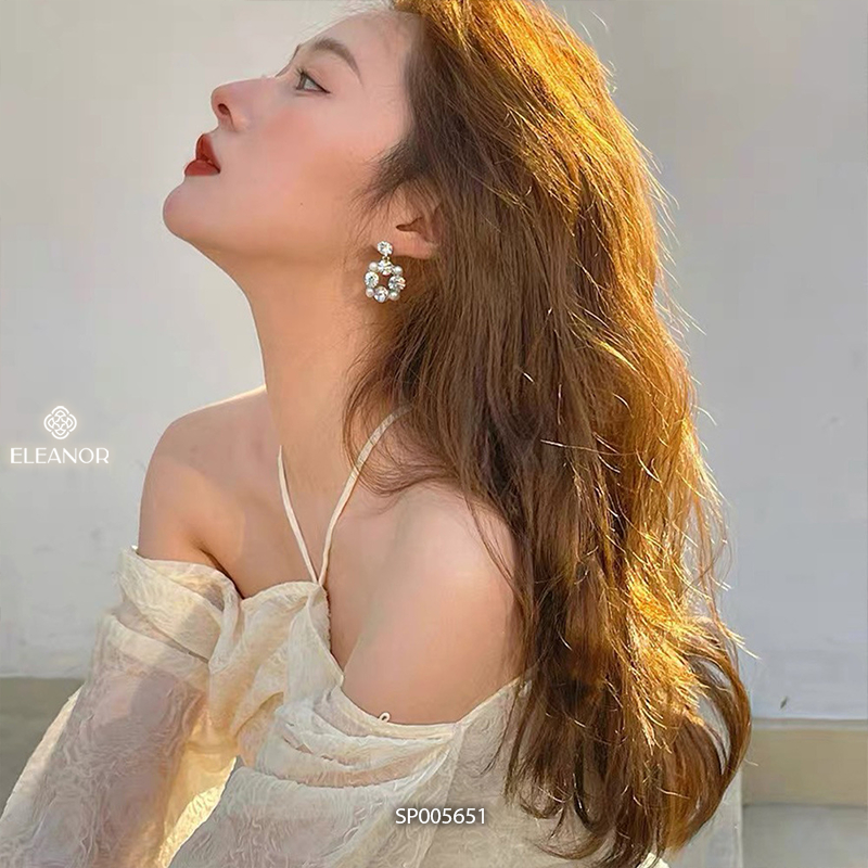 Bông tai nữ chuôi bạc 925 Eleanor Accessories hình vuông đính đá phụ kiện trang sức 5651