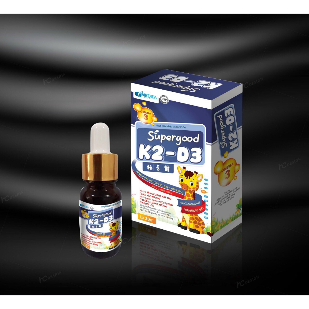 Supergood K2 d3 omega 3 giúp xương chắc khỏe, bổ não cho bé Lọ 20ml