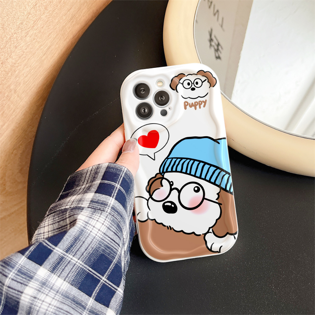 Ốp lưng iphone Viền nổi cạnh sóng Cún trắng xinh 6s/6splus/7/7plus/8/8plus/x/xs/11/12/13/14/pro/max/promax/plus sk04