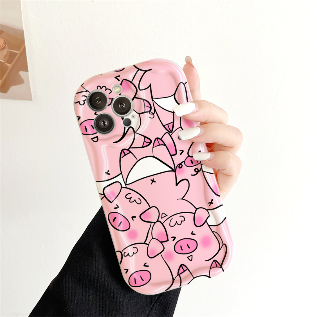 Ốp lưng iphone Viền nổi cạnh sóng Thỏ Heo hồng xinh 6s/6splus/7/7plus/8/8plus/x/xs/11/12/13/14/pro/max/promax/plus sk06