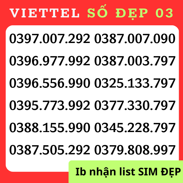 Sim Viettel Số đẹp Đầu 032, 034, 035, 037, 039 Đuôi sim dễ nhớ, Phong thủy hợp mệnh [Hỗ trợ đăng ký chính chủ + Esim]