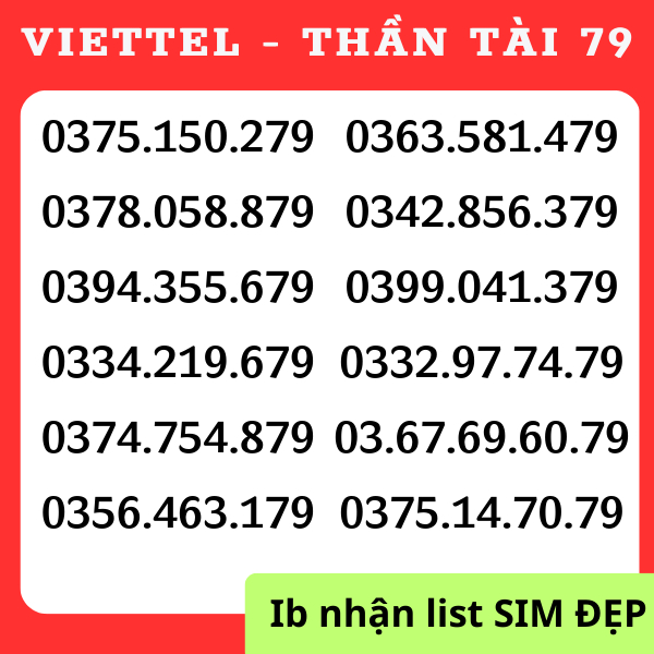 Sim số đẹp Viettel Đuôi Thần Tài 79, Lộc Phát 68 Đầu số 03 Giá rẻ, Phong thủy hợp mệnh [Hỗ trợ đăng ký chính chủ + Esim]