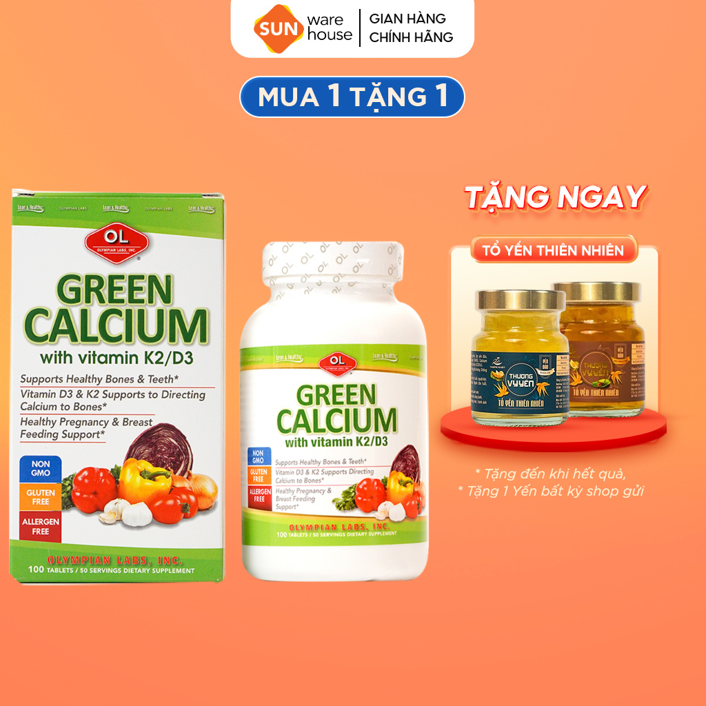 Viên Uống Bổ Sung Canxi Hữu Cơ Olympian Labs Green Calcium Giúp Xương Chắc Khoẻ, An Toàn Cho Mẹ Và Bé