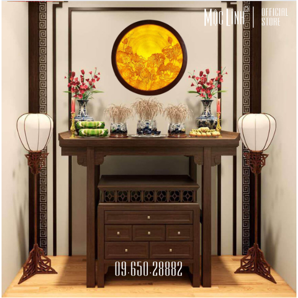 Tranh Trúc chỉ tròn Mộc Linh - Làm thủ công từ 100% tre tự nhiên - Trang trí ban thờ gia đình Việt