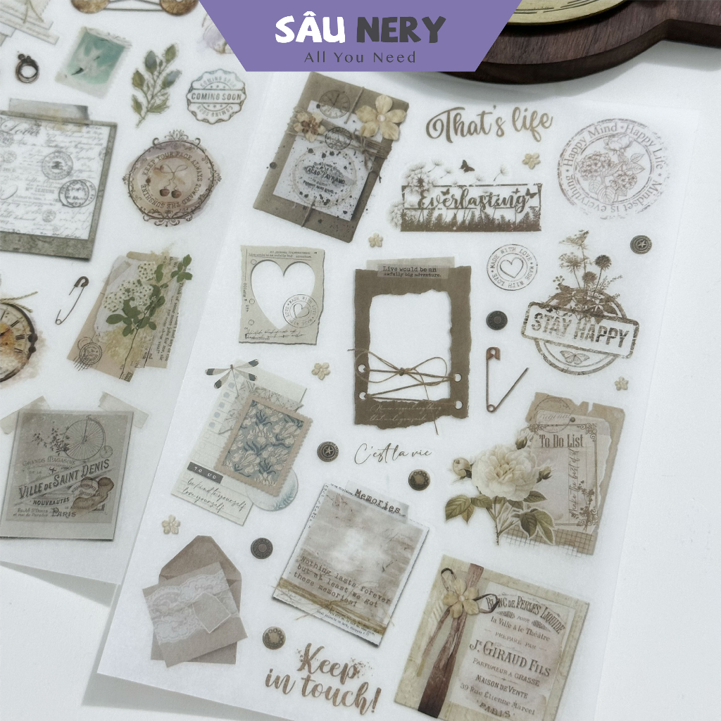 Sâu Nery - Hình dán trang trí TORN PAGE Print on Sticker - Journal Pages (Set 2 tấm)