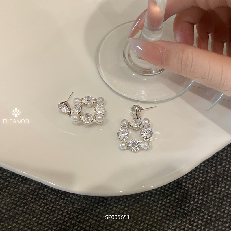 Bông tai nữ chuôi bạc 925 Eleanor Accessories hình vuông đính đá phụ kiện trang sức 5651