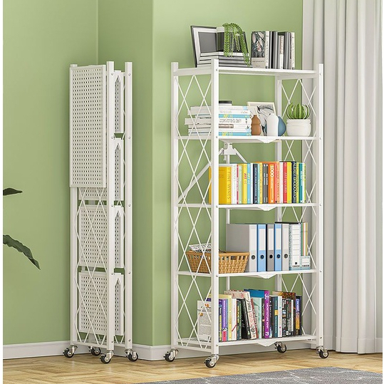 KỆ sắt nhà bếp GẤP GON KỆ SẮT 5 Tầng Thép Carbon Chống Han Gỉ Có Bánh Xe