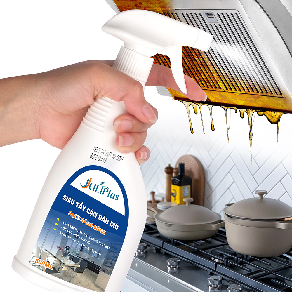 Tẩy dầu mỡ nhà bếp Juli plus nước tẩy rửa đa năng đánh sạch lưới lọc máy hút mùi, mặt bếp ga và lò vi sóng. Chai 500ml