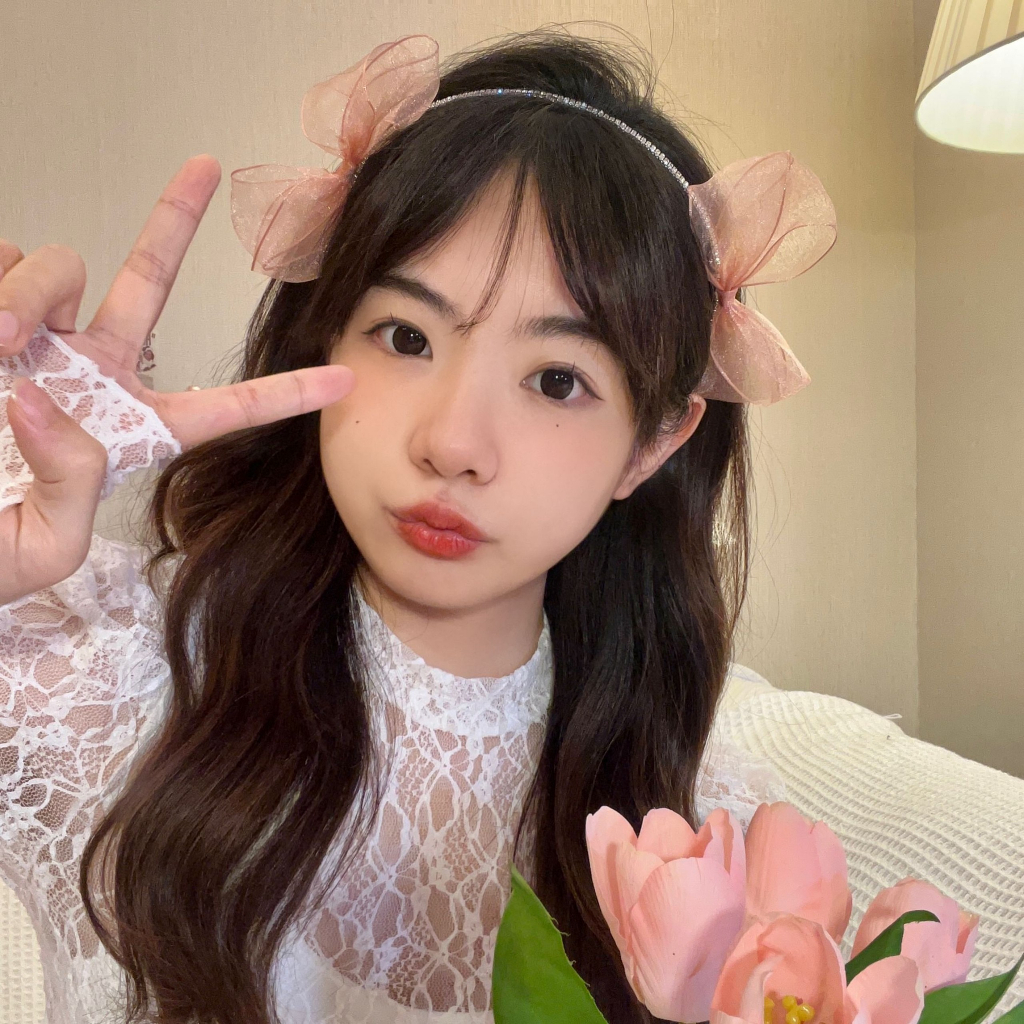 Bờm tóc hàng đá đính nơ bản mảnh vải voan Hàn Quốc MB802