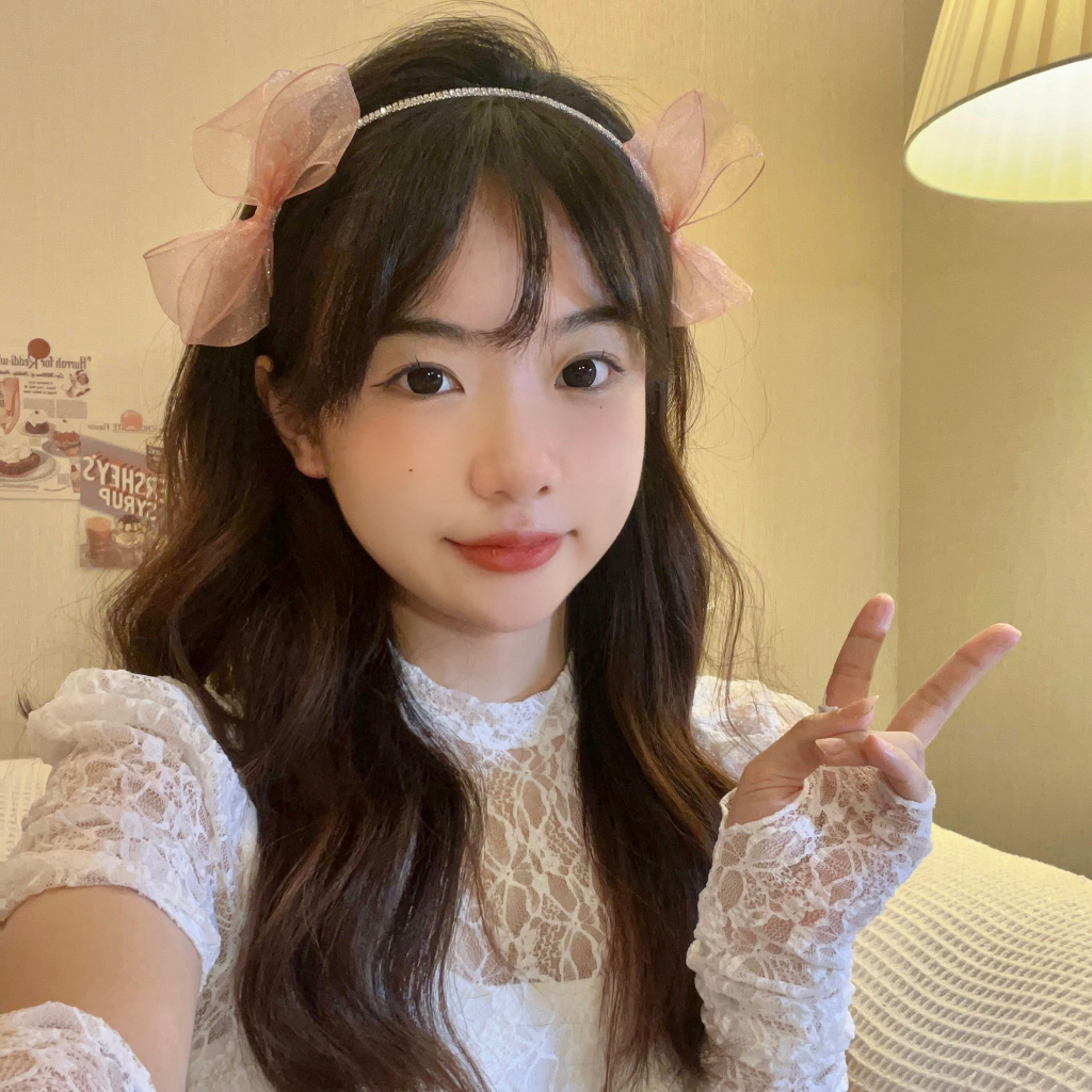 Bờm tóc hàng đá đính nơ bản mảnh vải voan Hàn Quốc MB802