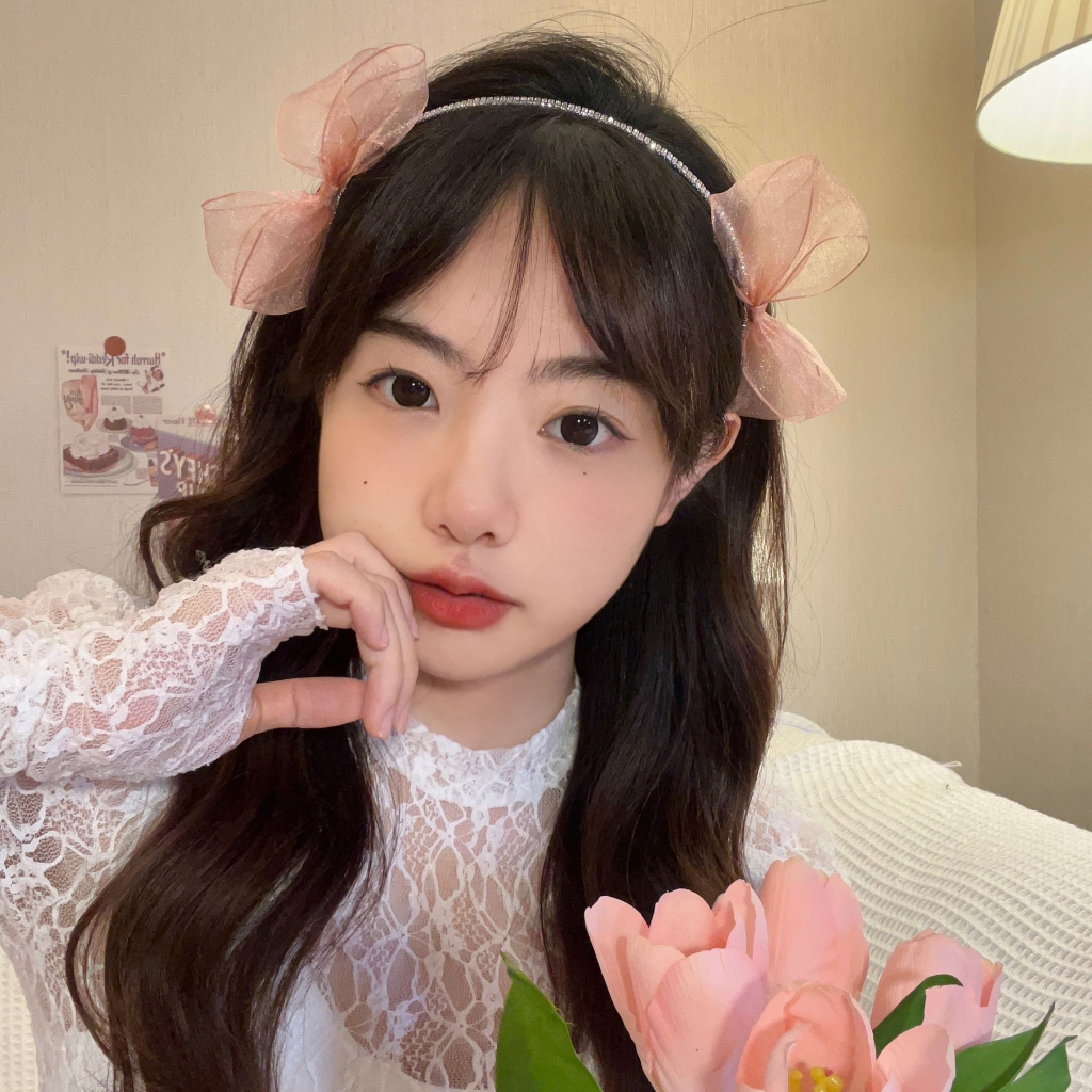 Bờm tóc hàng đá đính nơ bản mảnh vải voan Hàn Quốc MB802