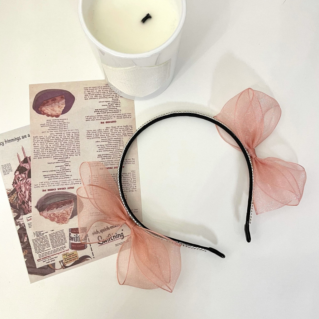 Bờm tóc hàng đá đính nơ bản mảnh vải voan Hàn Quốc MB802