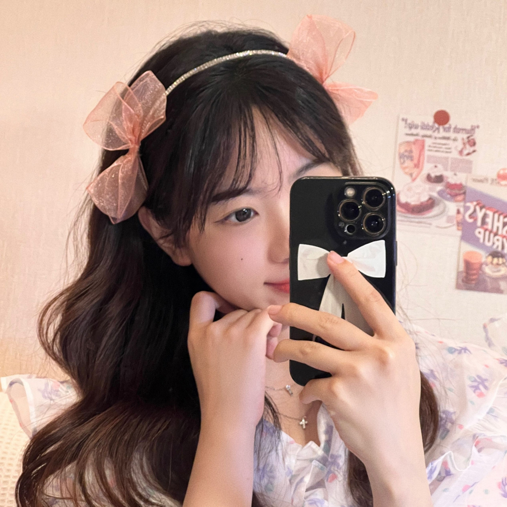 Bờm tóc hàng đá đính nơ bản mảnh vải voan Hàn Quốc MB802