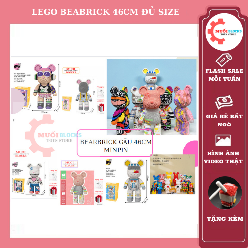 Lego gấu Bearbrick 46cm hãng MIPIN. Bộ đồ chơi lắp ghép decor trang trí Bearbrick 46cm đủ size - MUỐI BLOCKS
